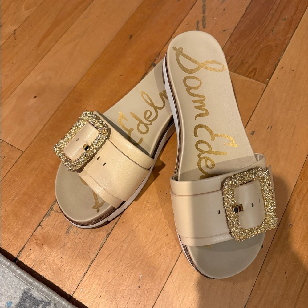 Sam Edelman Cream Sandals with Gold Buckle